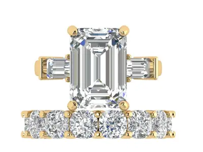 3-stone Emerald With Cushion Band Ring 3D print model