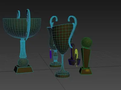 Cartoon Prize Cups Set 3D model