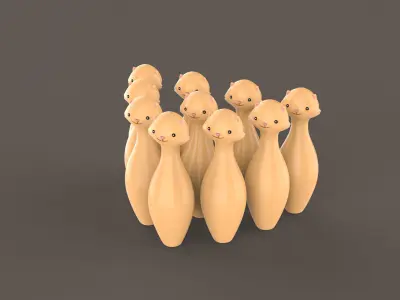 Cartoon Cat Bowling And Ball Bowling  Low-poly 3D model