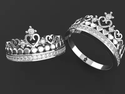 Royal Crown Heart Ring 3D print model