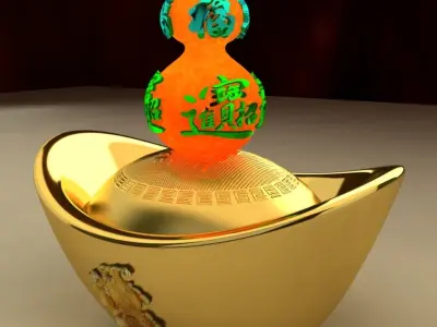 Chinese gold ingot with Gourd 3D model