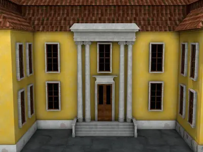 Building house on grassy field Low-poly 3D model