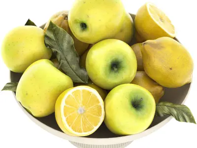 bowl of green apples and lemons 3D model