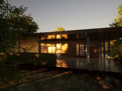 house forest with trees in sun Free 3D model