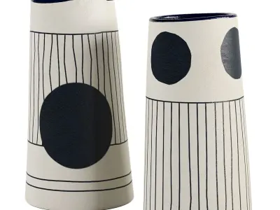 Handmade Decorated Indigo Ceramic Vase 1 3D model