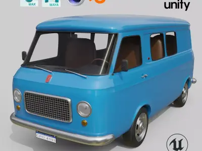 Realistic Vintage Transport Van High-Detail Game-Ready Asset Low-poly 3D model