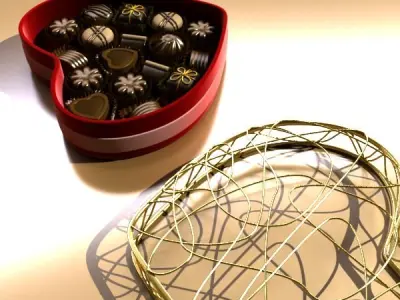 Chocolate Candy Pieces in Heart Box 3D model