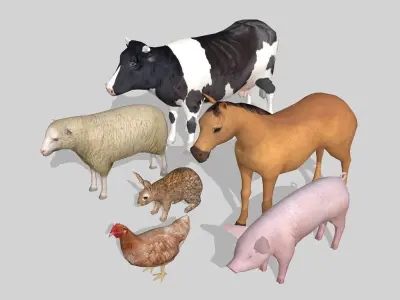 farm animals Low-poly 3D model