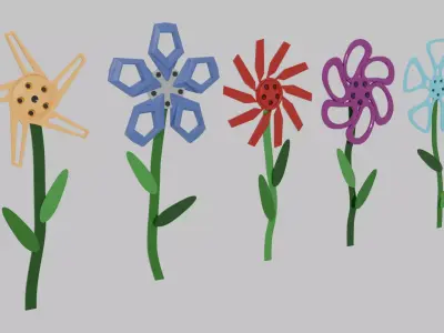 Car Rim Based Fence Flowers Low-poly 3D model