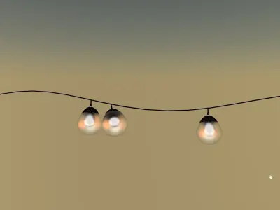 little retro bronze cap light bulbs on black rubber wire 3D model