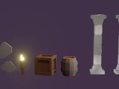 low poly dungeon set Free low-poly 3D model