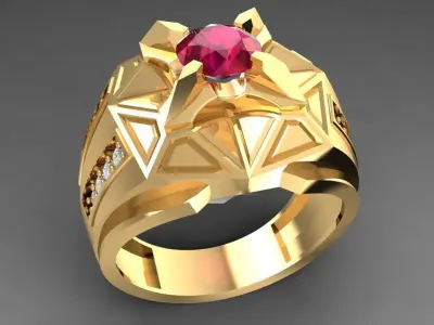 Geometric Star Gemstone Ring for Men 3D Model 1085 3D print model