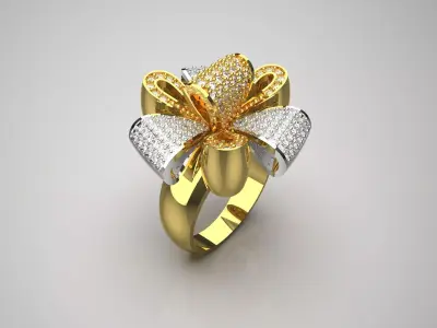 Luxury two-tone flower design ring with diamonds model jr00072 3D print model