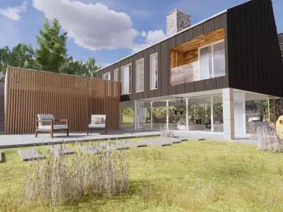 3D Visualization Modern Cabin House in Nature Low-poly 3D model