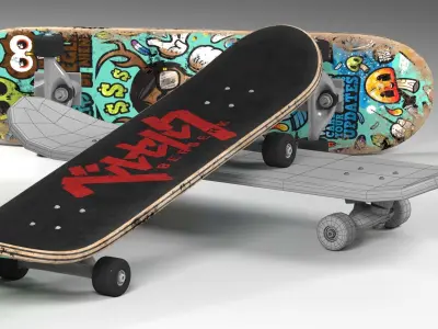 skateboard two skateboards Low-poly 3D model