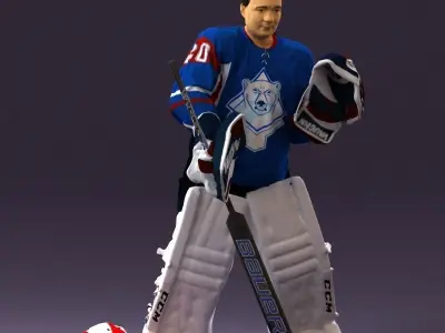 Hockey goalie in blue jersey 0895 3D model
