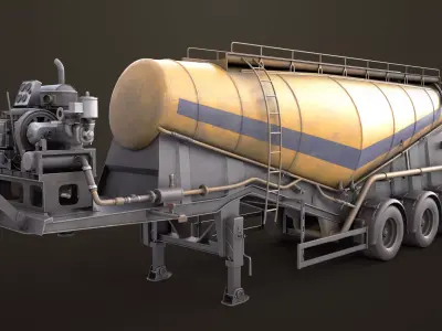 Dusty Cement Trailer Yellow Rigged All PBR Unity UE Textures Low-poly 3D model