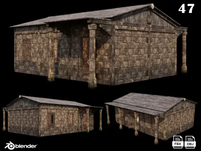Medieval Houses Pack 46-47-48-49-50 - 4K Textures Game Ready Low-poly 3D model