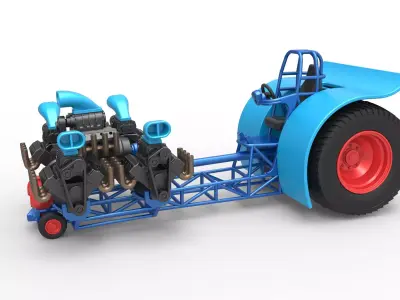 Pulling tractor with 5 engines V8 Version 3 Scale 1 to 25 3D print model