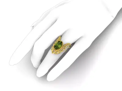 Modern Ring diamonds and central stone - Jewelery 3D - AN 658 3D print model