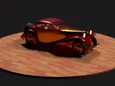Chinese red golden vintage car   Low-poly 3D model