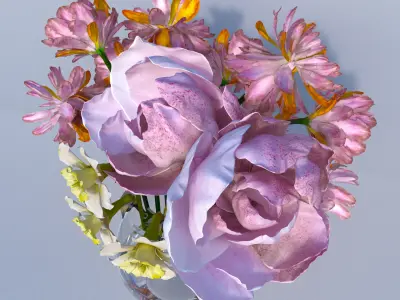 Peony Narcissus Flower set 3D model
