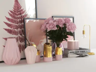 set233 living room with flowers and vases 3D model