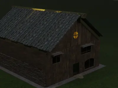 Game model of a two-story house Low-poly 3D model