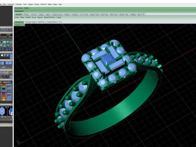 Ring With Baguettes Center Princess And Diamonds Printable File 3D print model