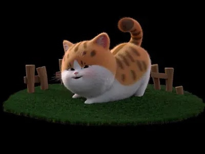 Cartoon cute fat cat 3D model