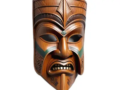 Detailed Polynesian Wooden Tiki Mask Low-poly 3D model