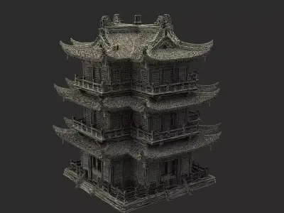 Chinese ancient house   Low-poly 3D model get