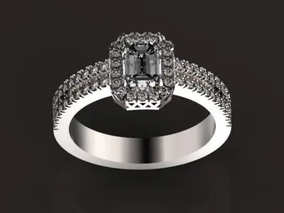 luxury engagement ring with emerald diamond 453 3D print model