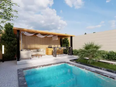 Modern Villa Landscape Backyard Design-pergola-pool Free low-poly 3D model