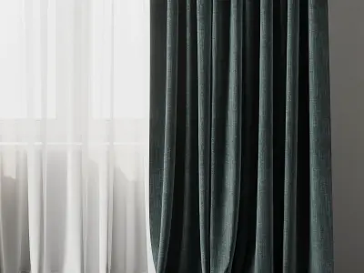 Curtain with rod 12 bule curtain HBH Low-poly 3D model