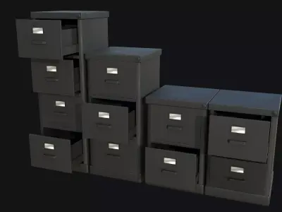 Filing Cabinet Modular Black PBR Game Ready Low-poly 3D model