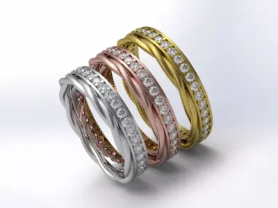 Twisted wire diamond wedding and engagement ring 3D print model