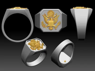 American Eagle Head Cushion Man Ring Silver Gold  Print 3D print model