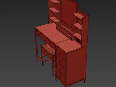 Dressing Table Set with LED High Gloss White Engineered Wood 2 3D model