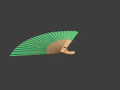 Green Wooden Handheld Fan Low-poly 3D model