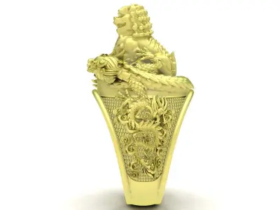 Luxury Pixiu Dragon Pattern Statement Ring for Men  3740 3D print model