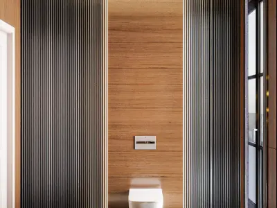 Marble and Wood WC with Copper Details 3D model