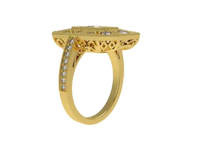 Round Diamond Emerald Shape Art Deco Ring 3D print model