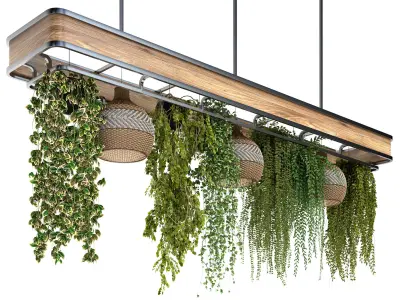 Restaurant counter with hanging plants 3D model