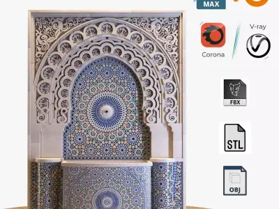 Moroccan Fountain With Mosaic Tiles 3D model