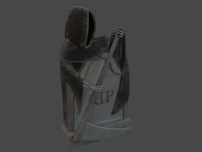 Grave statue of grim reaper Low-poly 3D model