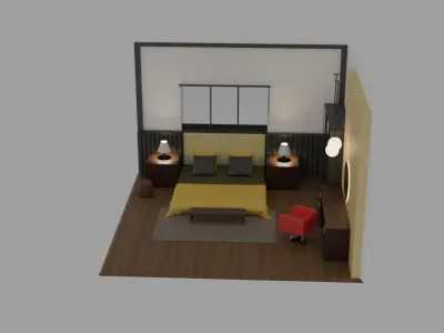 Modern Bedroom 3D Model Low-poly 3D model