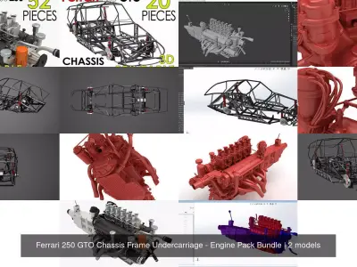 Ferrari 250 GTO Chassis Frame Undercarriage - Engine Pack Bundle 3D Model Collection