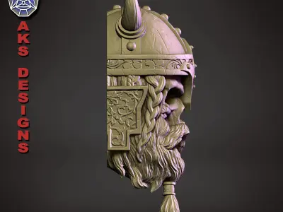 Ancient viking warrior skull v1 Bas relief for wall decoration 3D print model