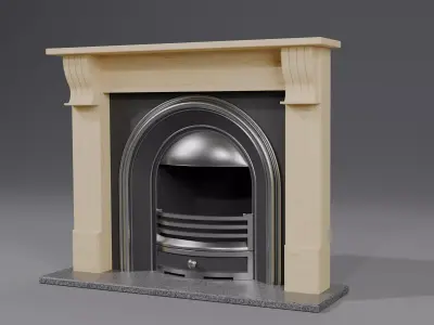 Pine Mantelpiece with open metal fireplace 3D model